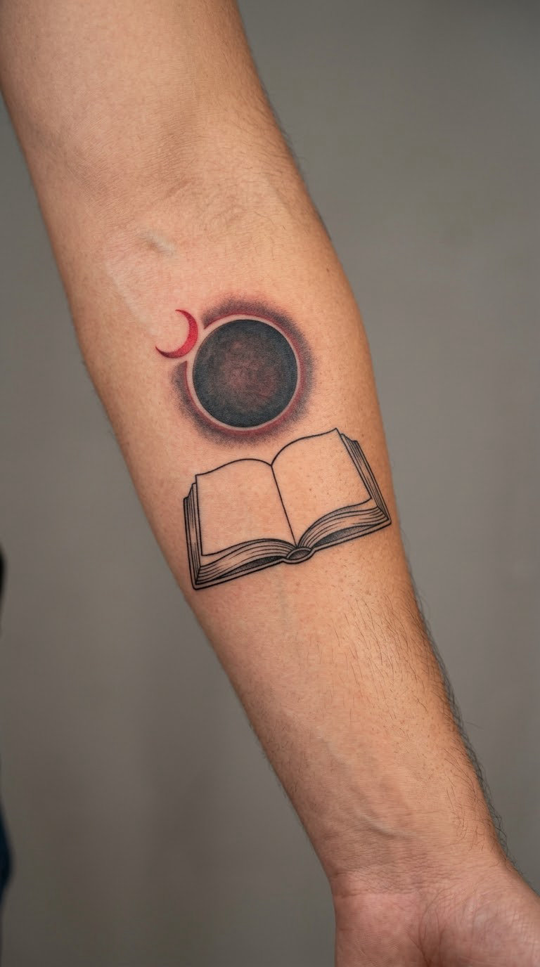 Lunar Eclipse over an Open Book