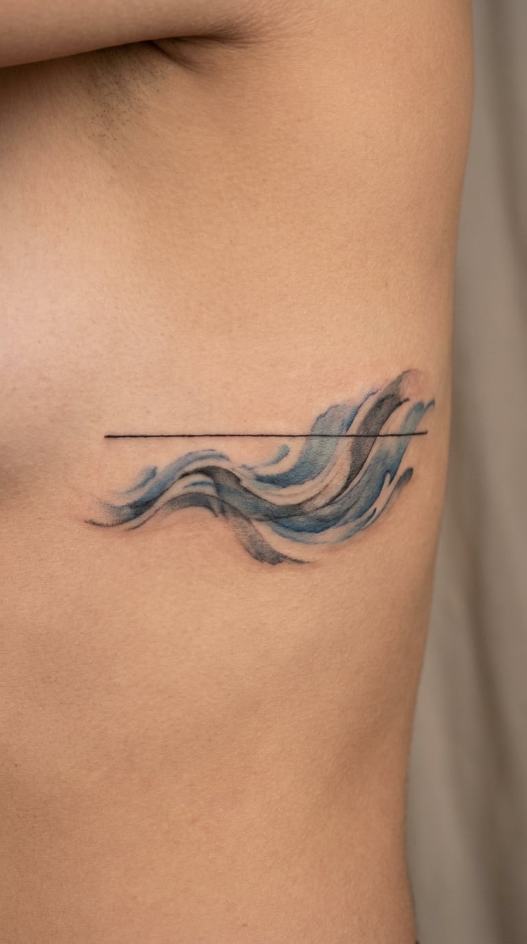 Watercolor Wave Beneath a Straight Horizon