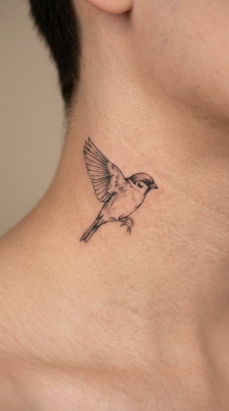 Small Sparrow With an Open Wing