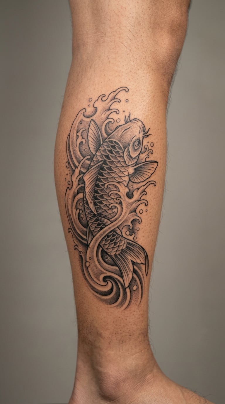 Koi Swimming Through Broken Waves