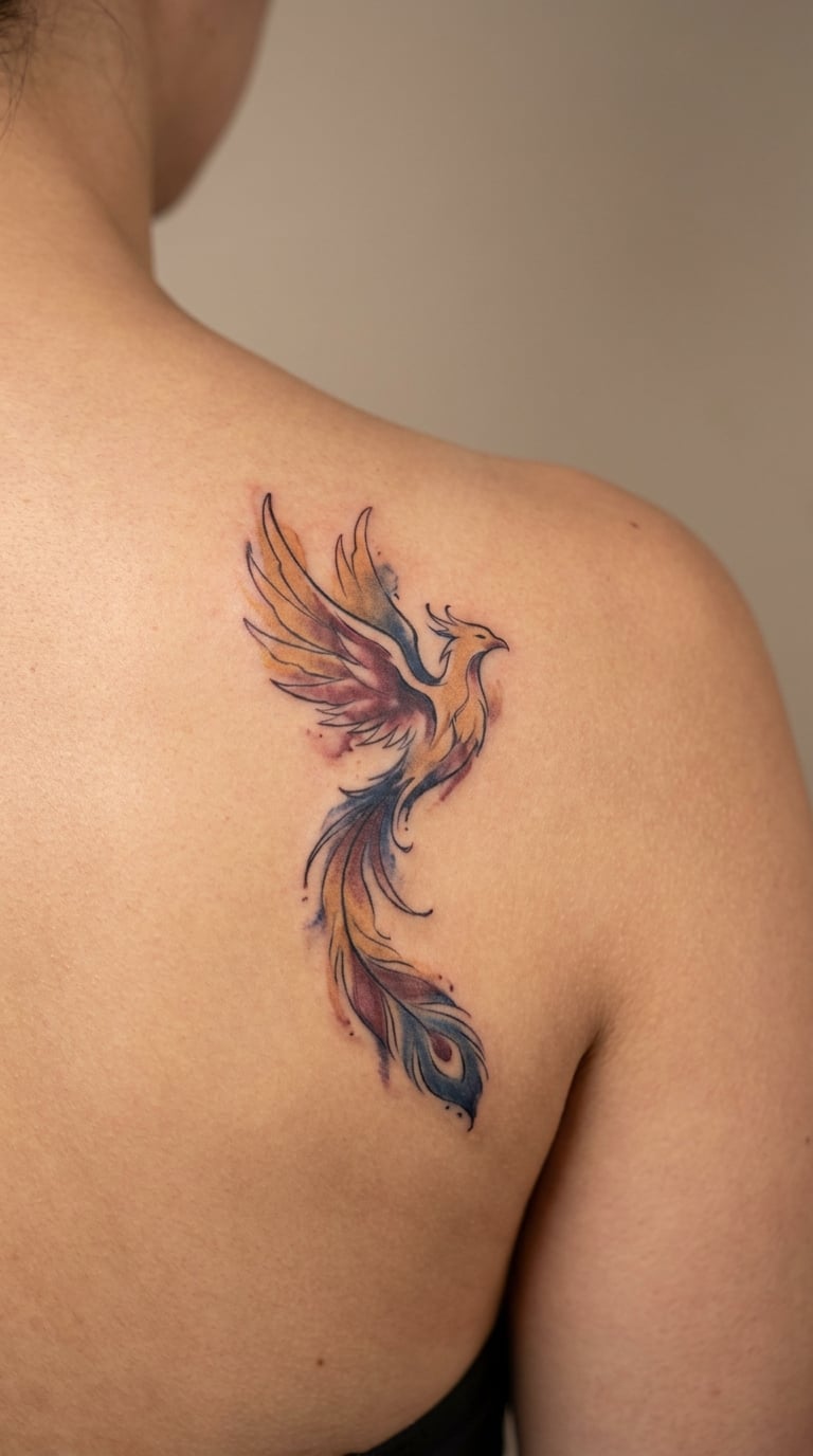 Watercolor Phoenix and Feather