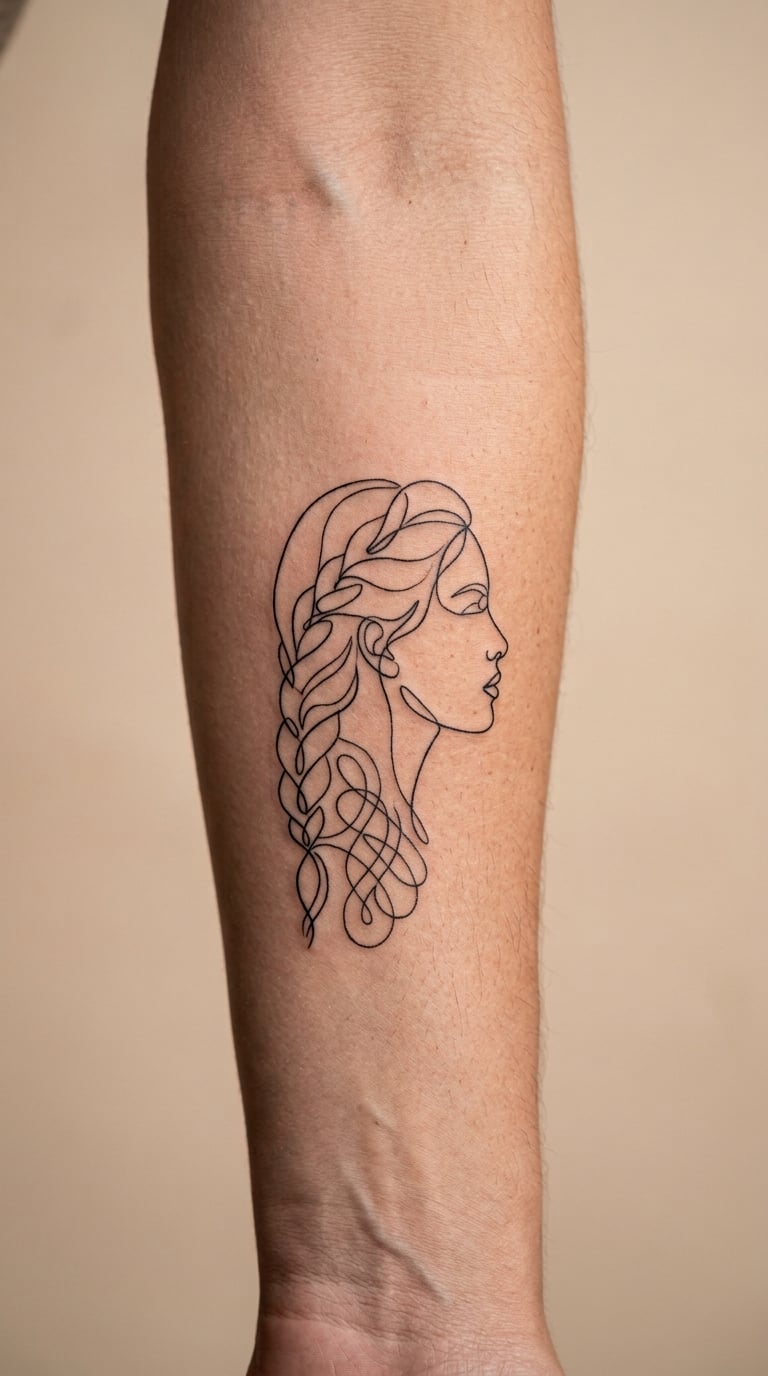 Single-Line Portrait of a Woman in Profile on the Forearm
