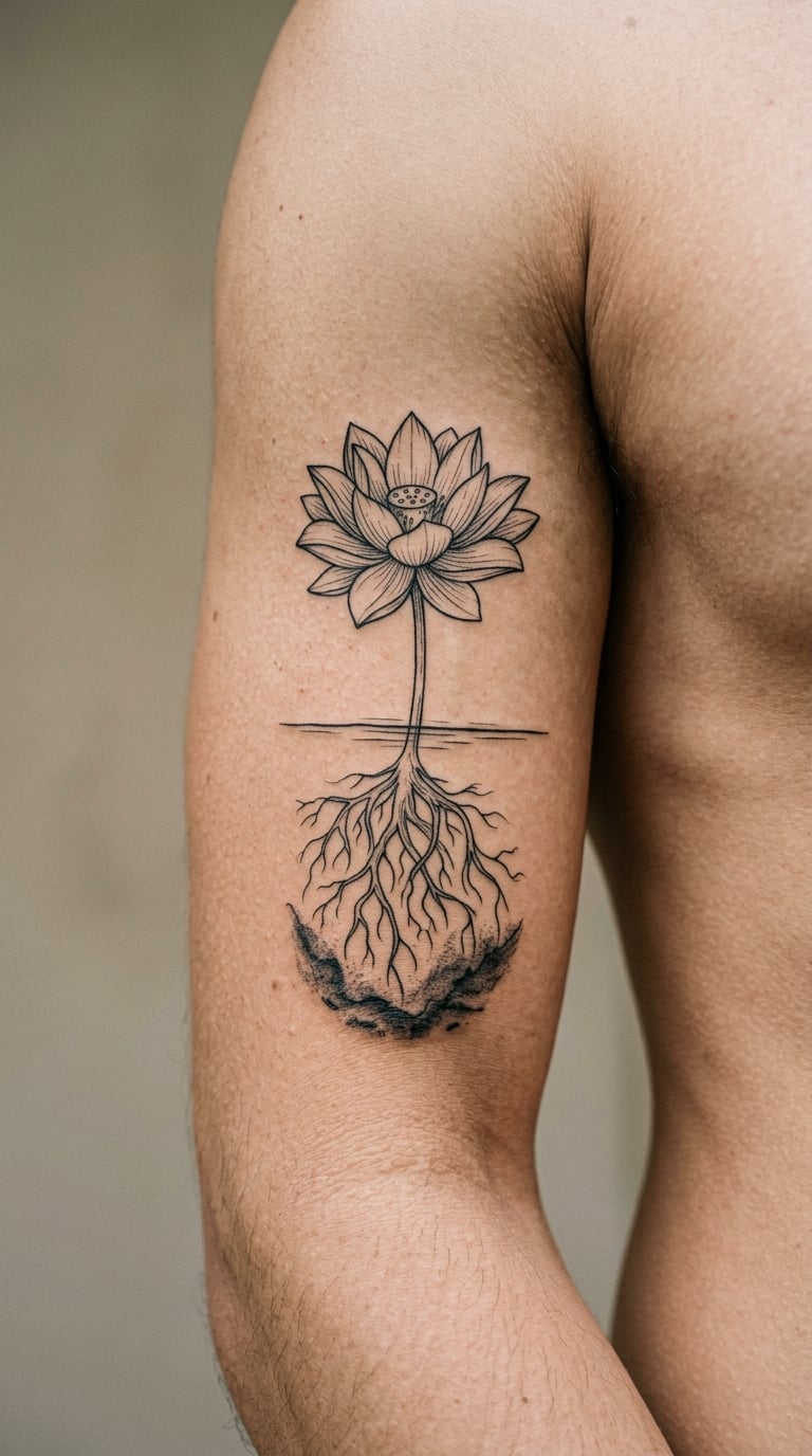Lotus Blooming From Mud on the Inner Upper Arm