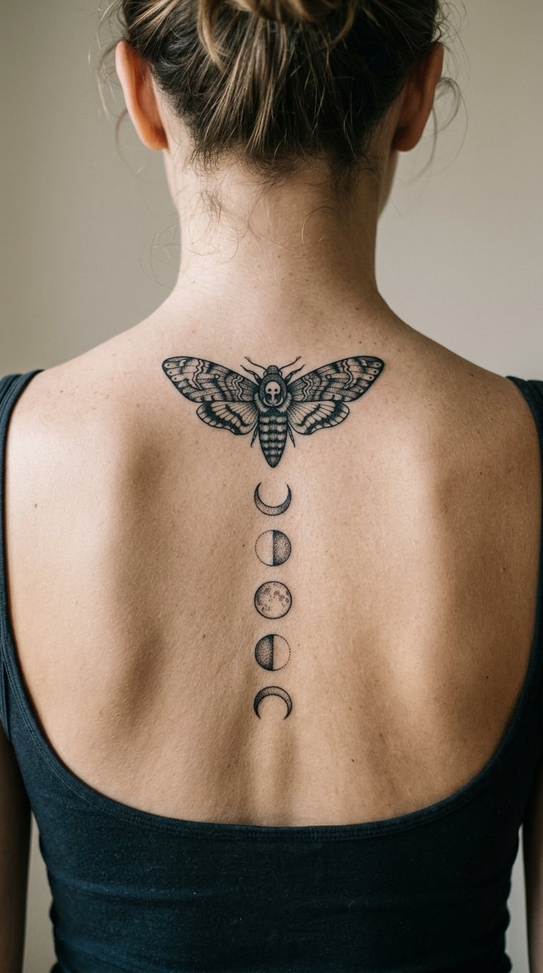 Moth and Moon Phases Down the Spine