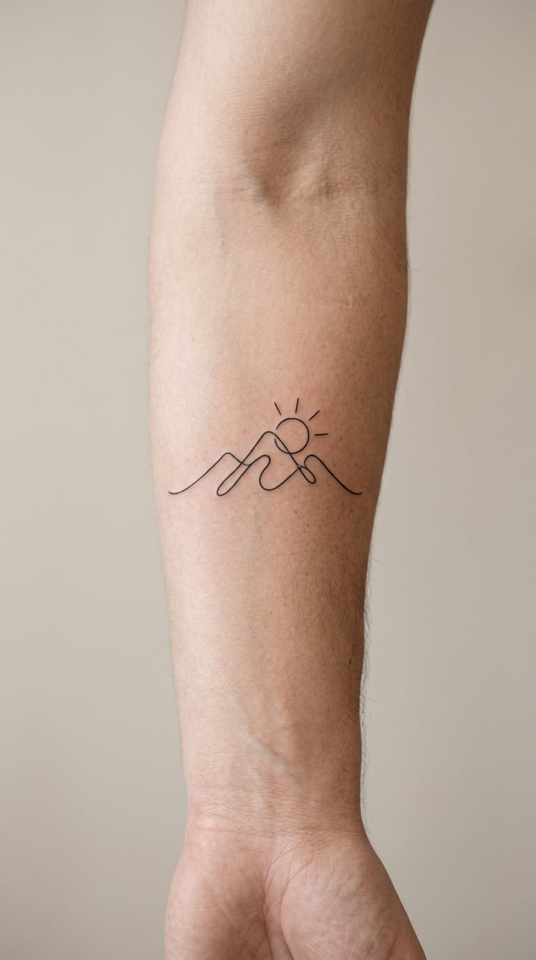 Mountain Range in Line Art on the Forearm