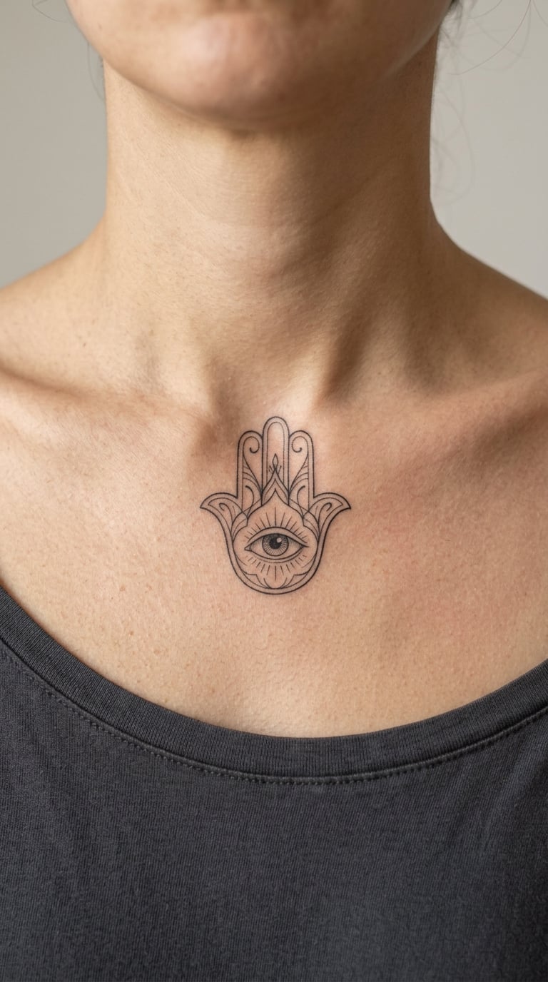Hamsa Hand on the Collarbone
