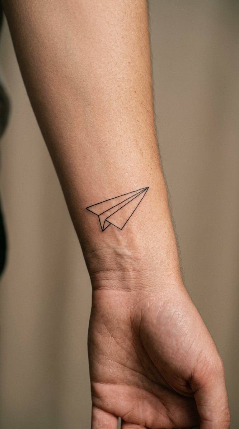 Fine-Line Paper Plane in Flight