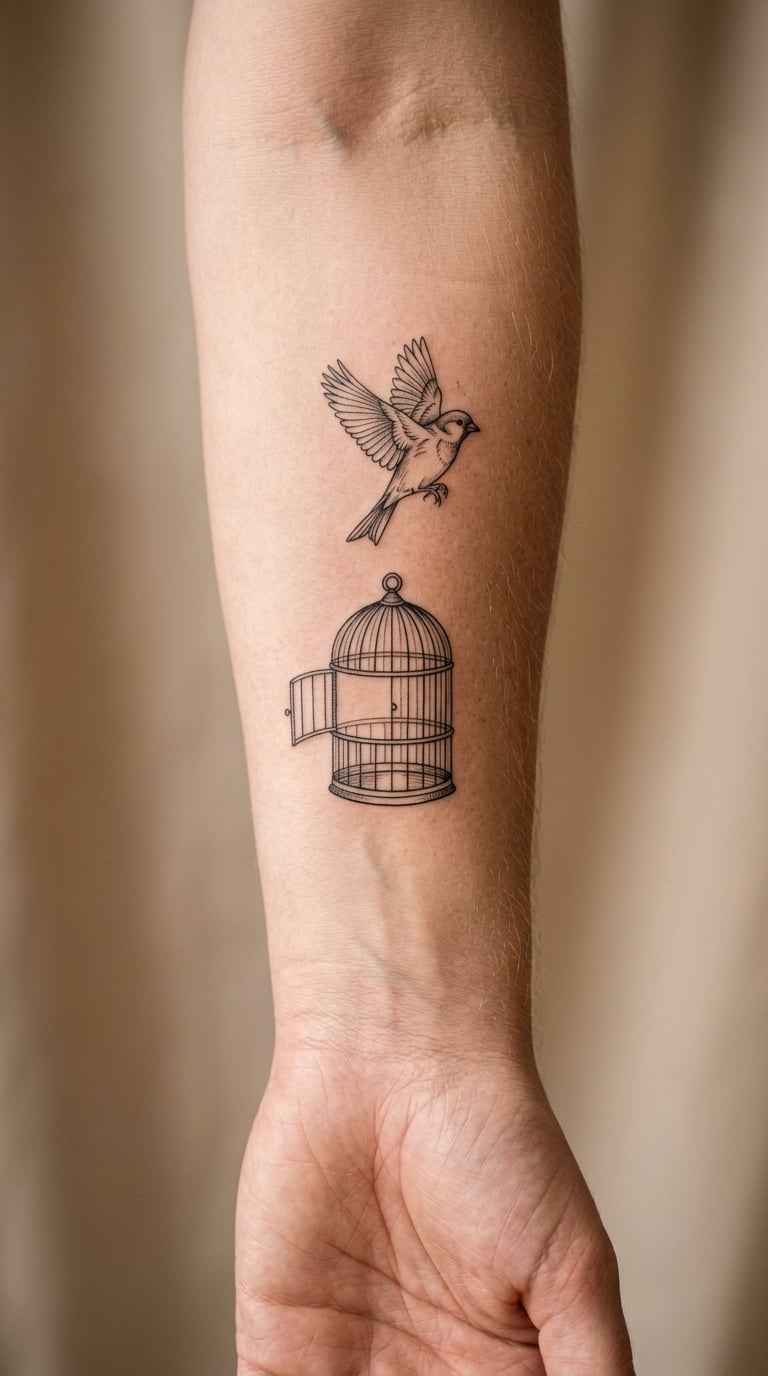 Bird Escaping an Open Cage