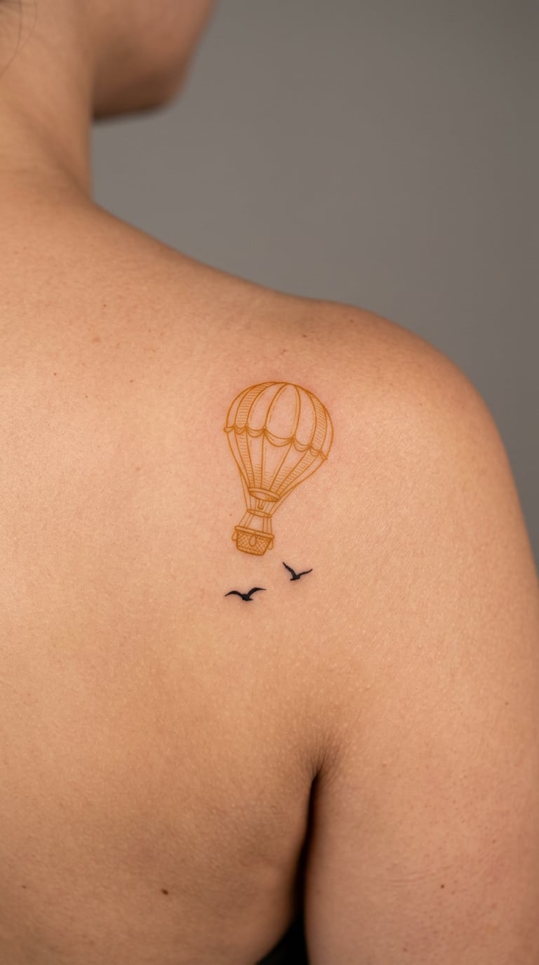 Hot-Air Balloon Above Tiny Birds