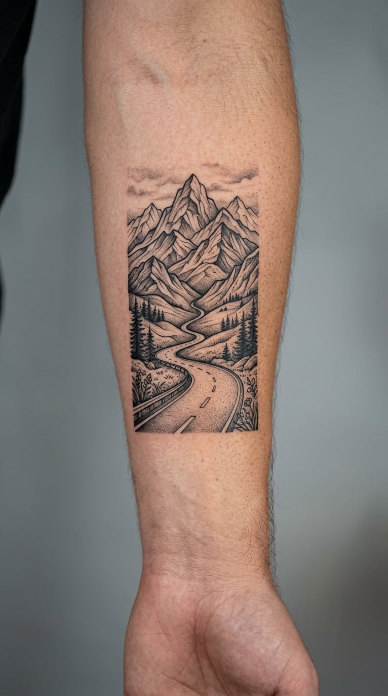 Open Road Through Mountain Lines