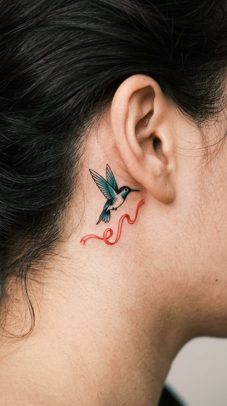 Hummingbird Hovering Over a Loose Ribbon