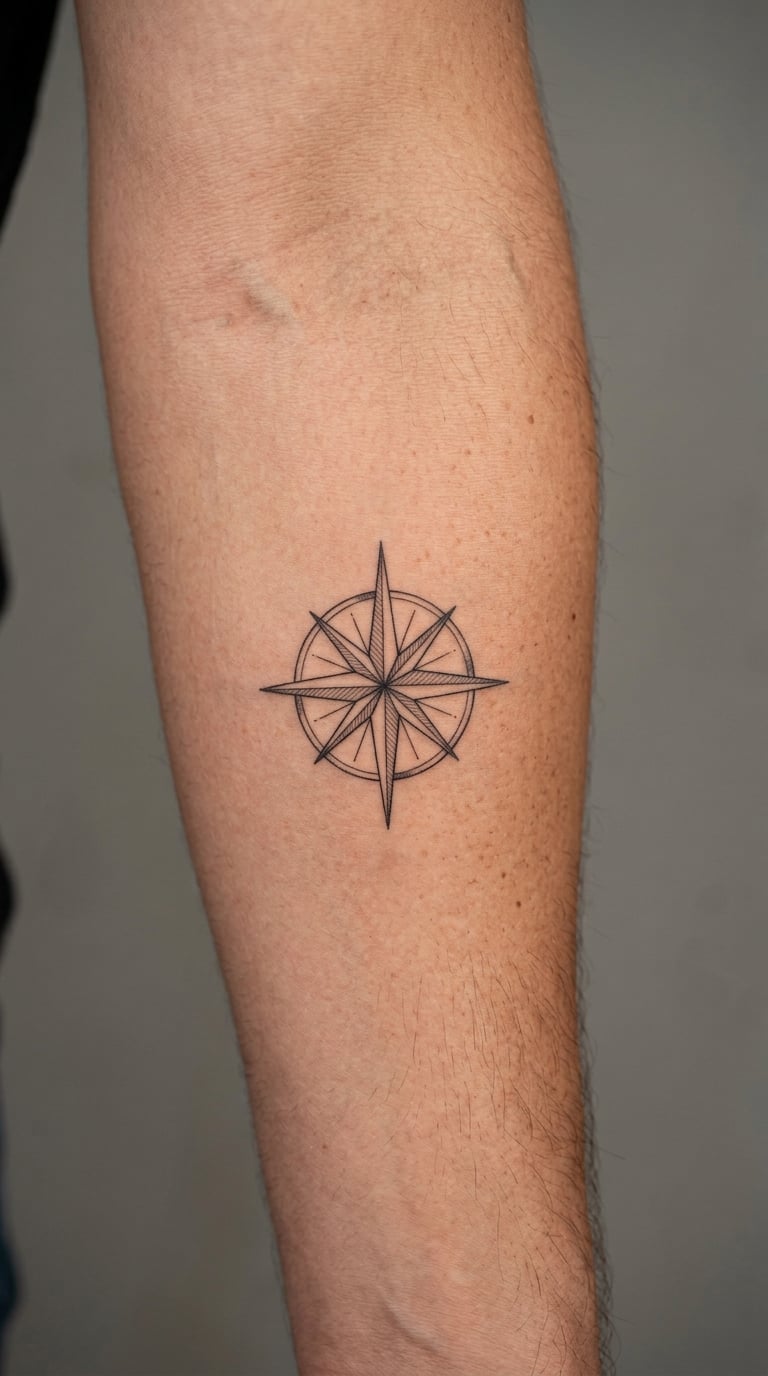 Fine-Line Compass Rose With Open Negative Space