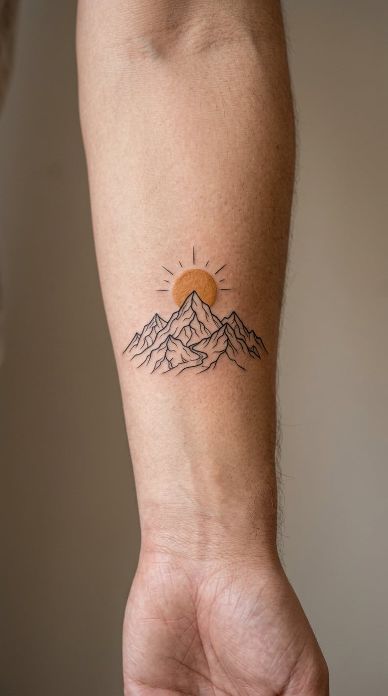 Mountain Peak and Rising Sun