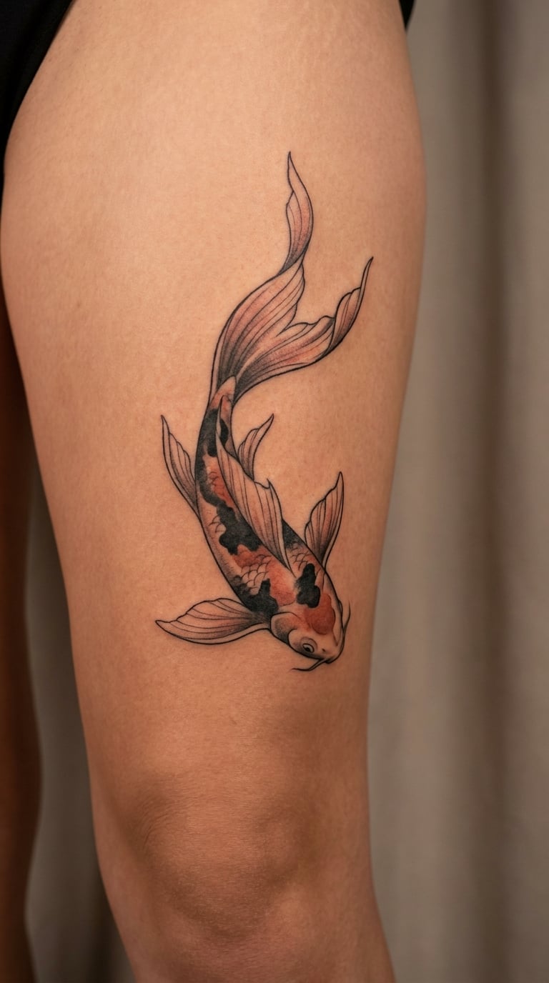 Koi Swimming Upward