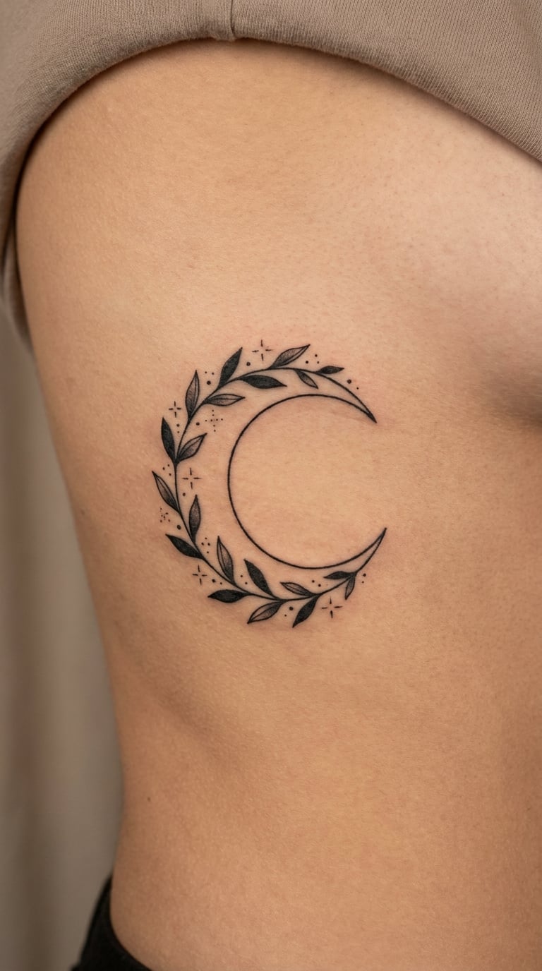Crescent Moon With Growing Botanical Detail