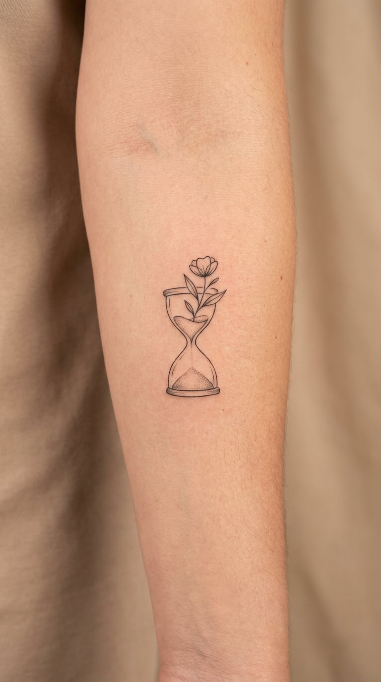 Hourglass With a Sprouting Flower