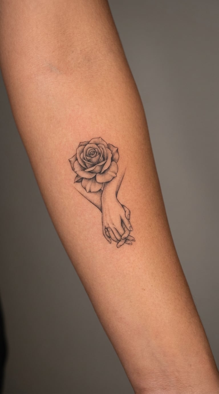 Rose and Two Interlocking Hands