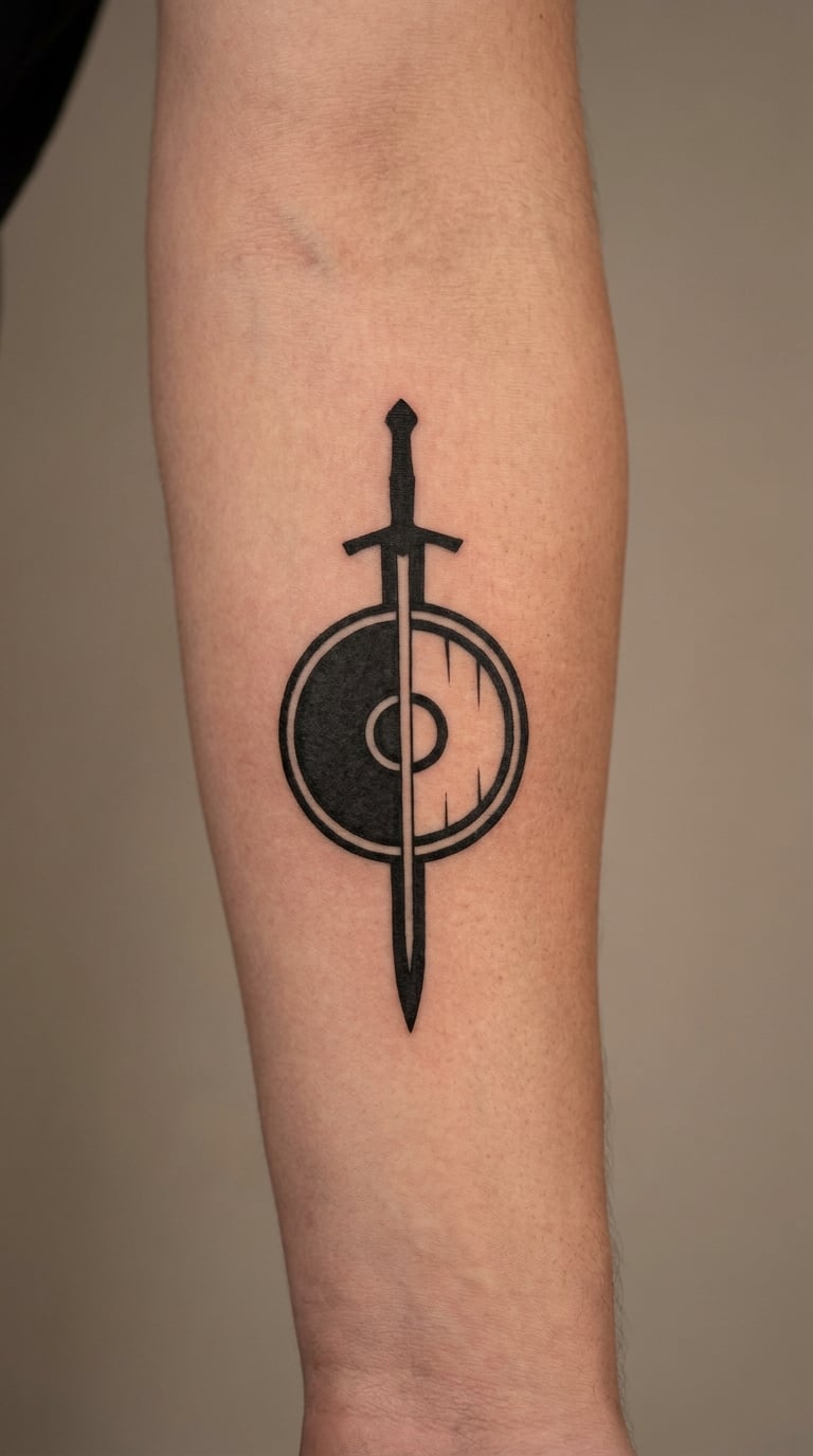 Sword and Shield Divided by a Line
