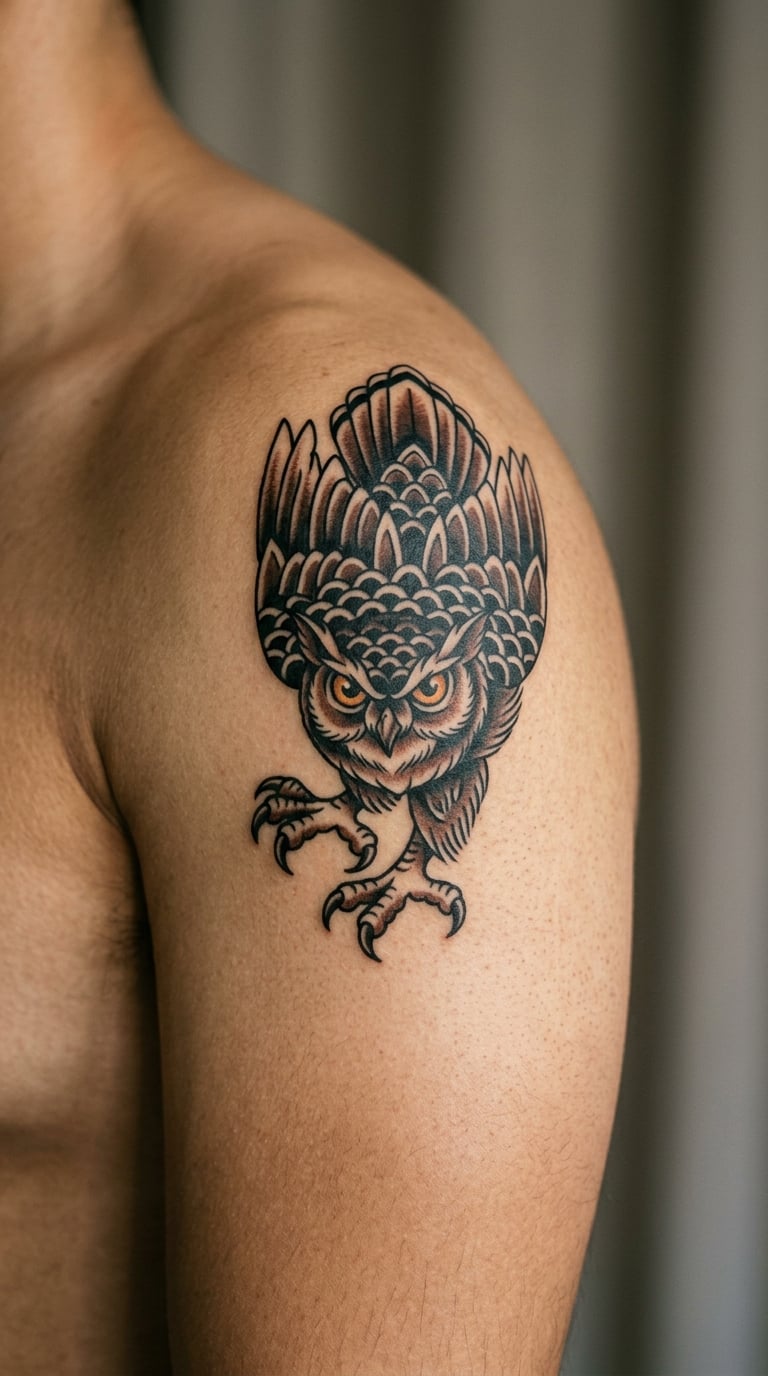 Traditional Owl with a Protective Stance