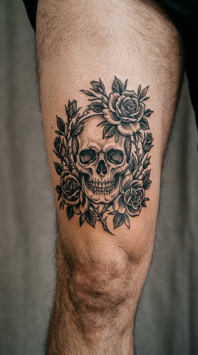Above-Knee Skull With Floral Backing