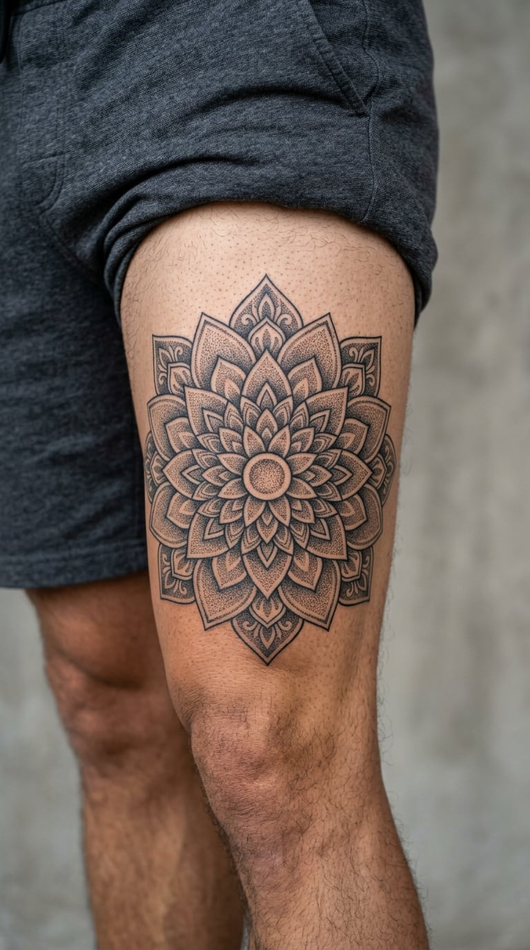 Ornamental Mandala Wrapping the Outer Thigh