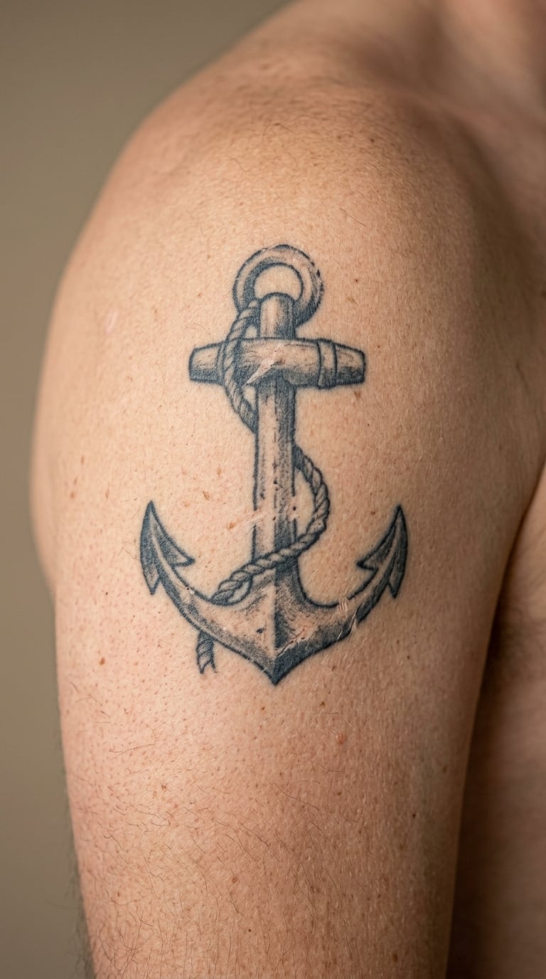 Distressed Worn Anchor on the Upper Arm