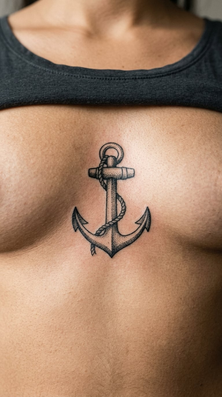 Dotwork Anchor on the Sternum