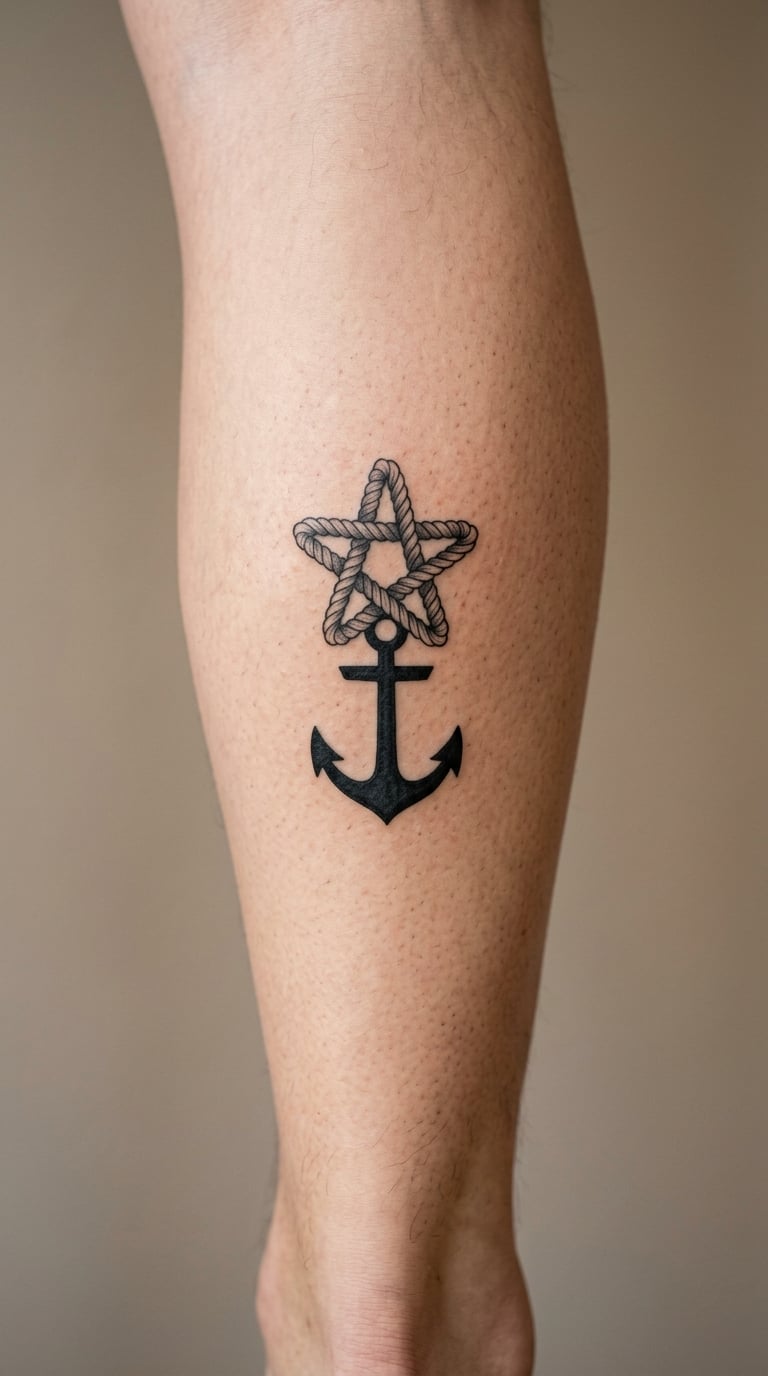 Nautical Star and Anchor on the Outer Calf