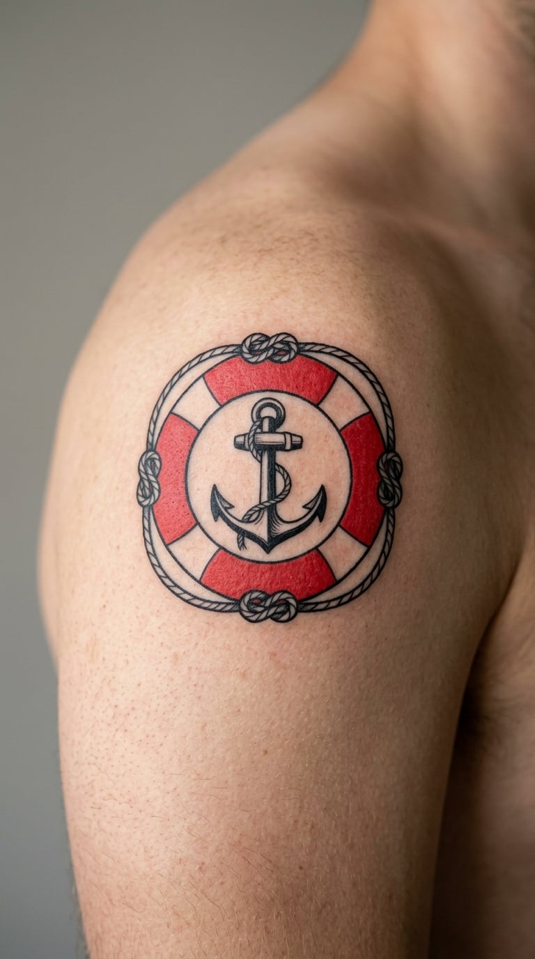 Anchor Inside a Life Ring on the Shoulder Cap