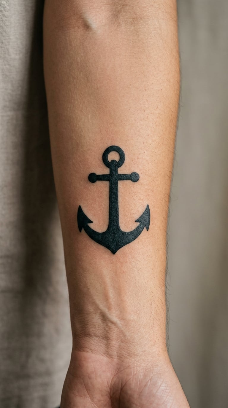 Solid Blackwork Anchor on the Inner Forearm