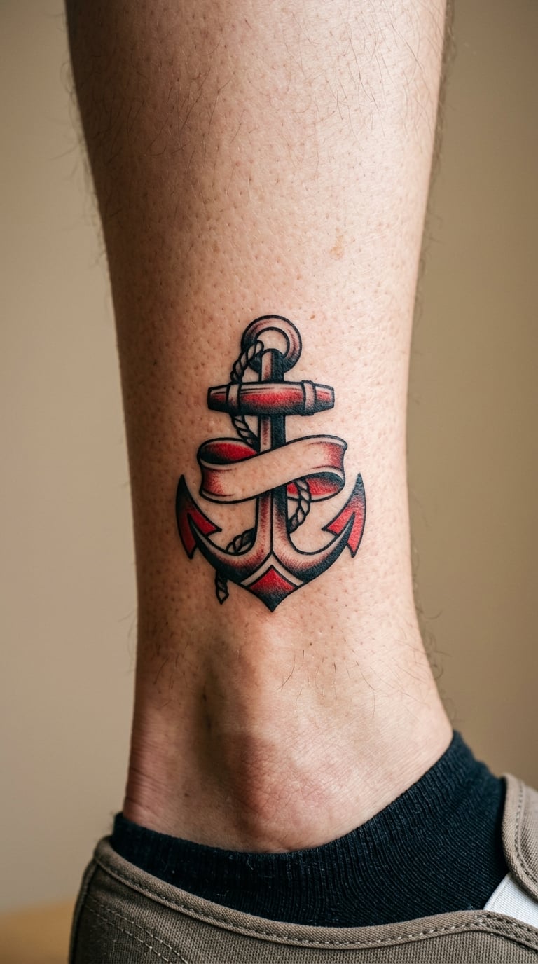 Old-School Traditional Anchor on the Ankle