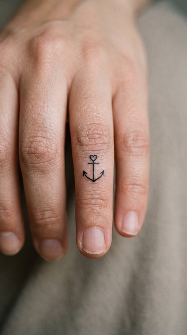 Anchor with a Heart on a Finger Knuckle