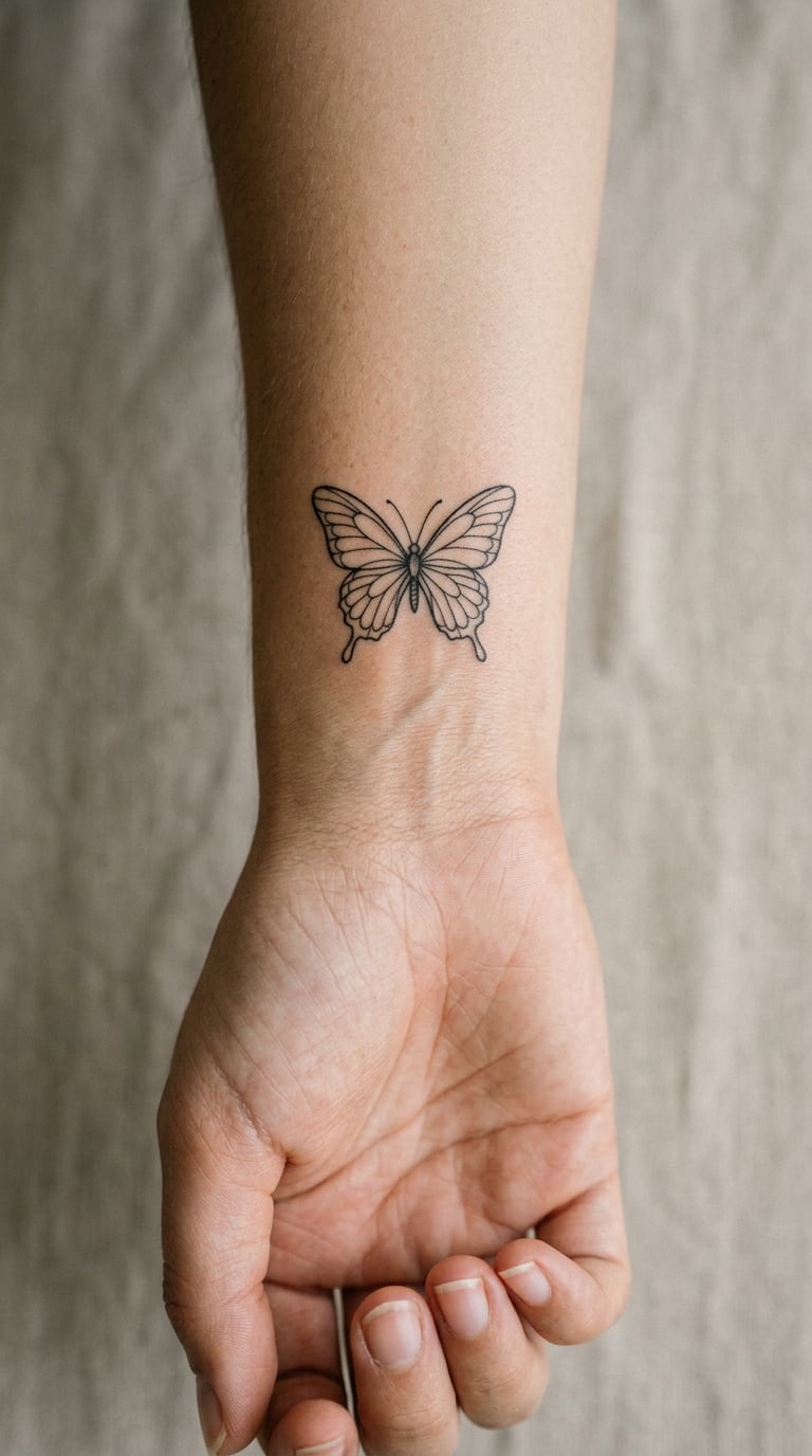 Single Fine-Line Outline Butterfly