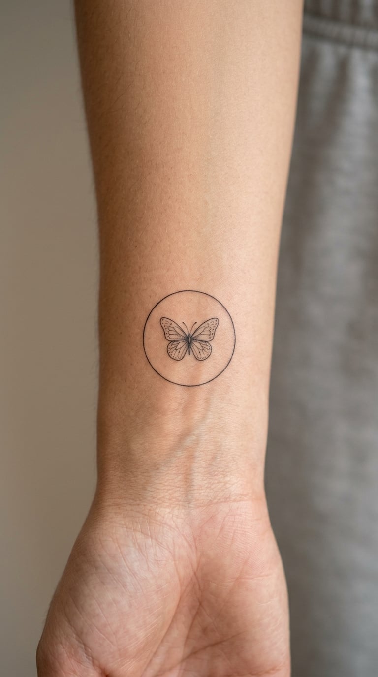 Butterfly Inside a Fine-Line Circle