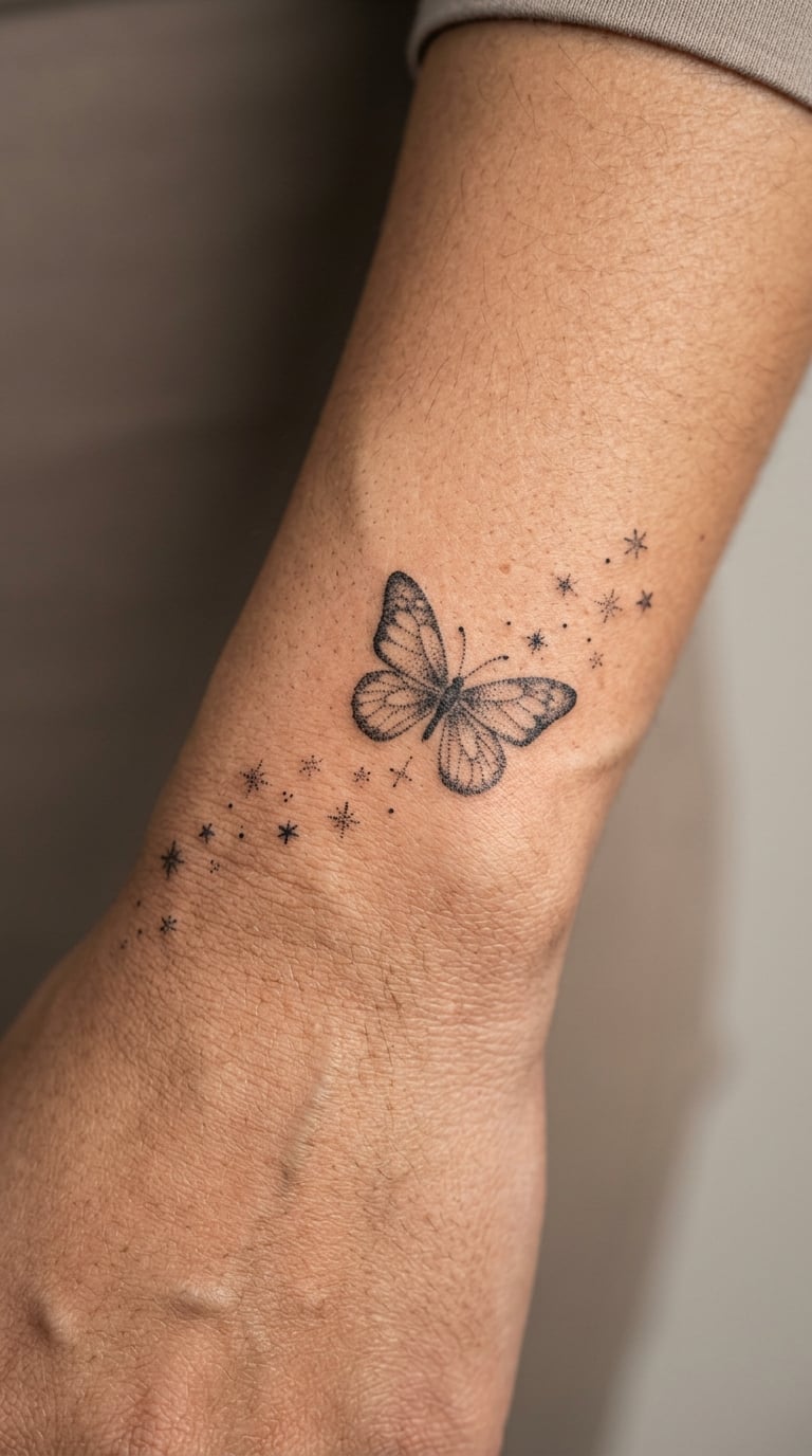 Dotwork Butterfly with a Star Trail