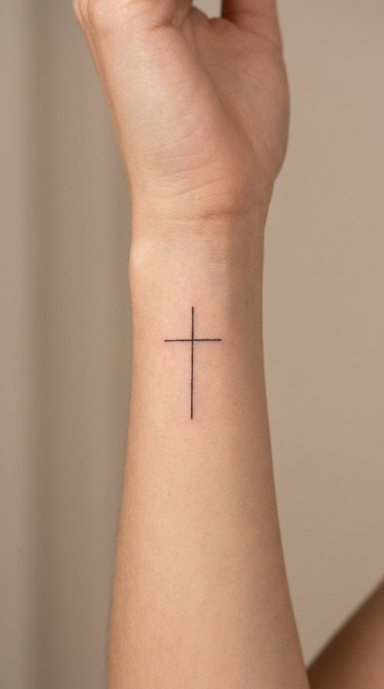 Fine-Line Latin Cross on the Inner Wrist