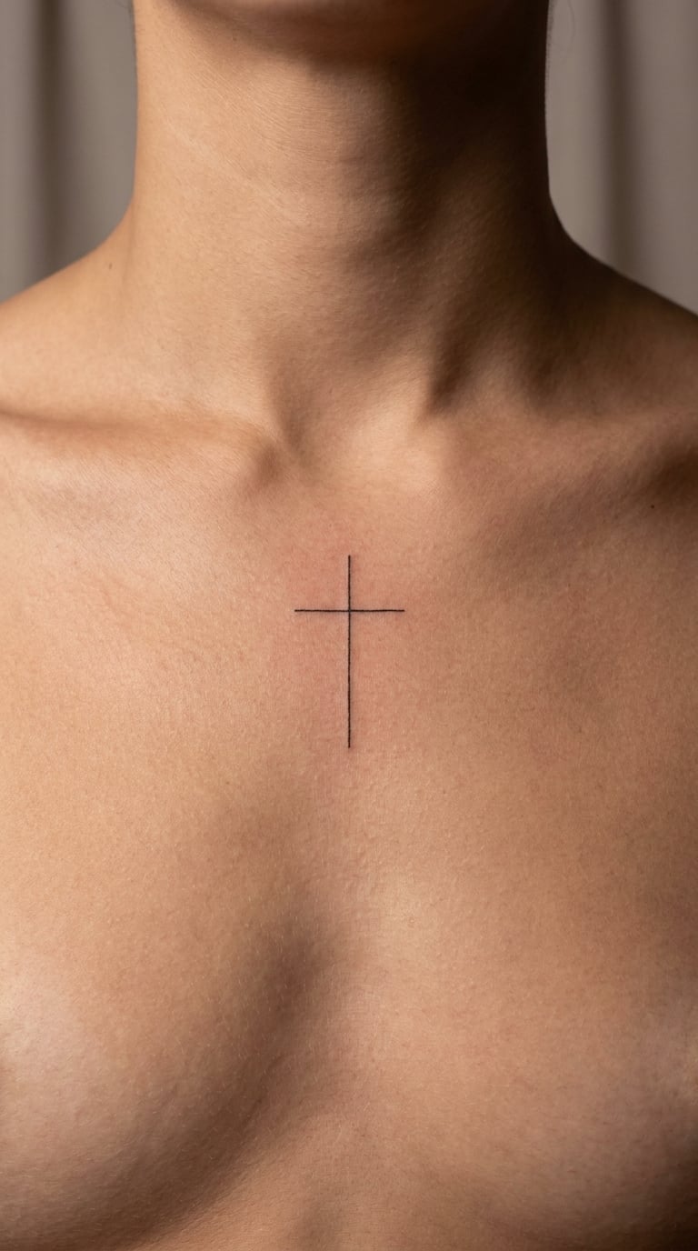 Dainty Cross on the Sternum
