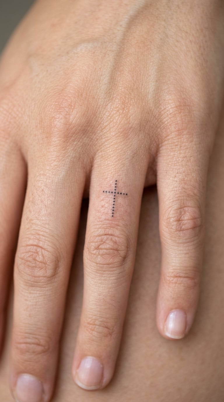 Dot-Work Cross on the Ring Finger Knuckle