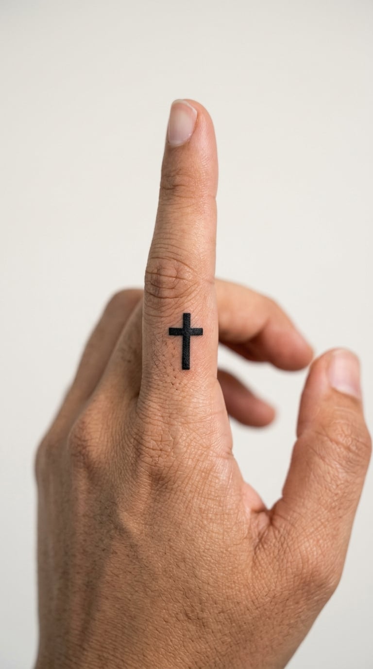 Blackwork Cross on the Side of the Index Finger