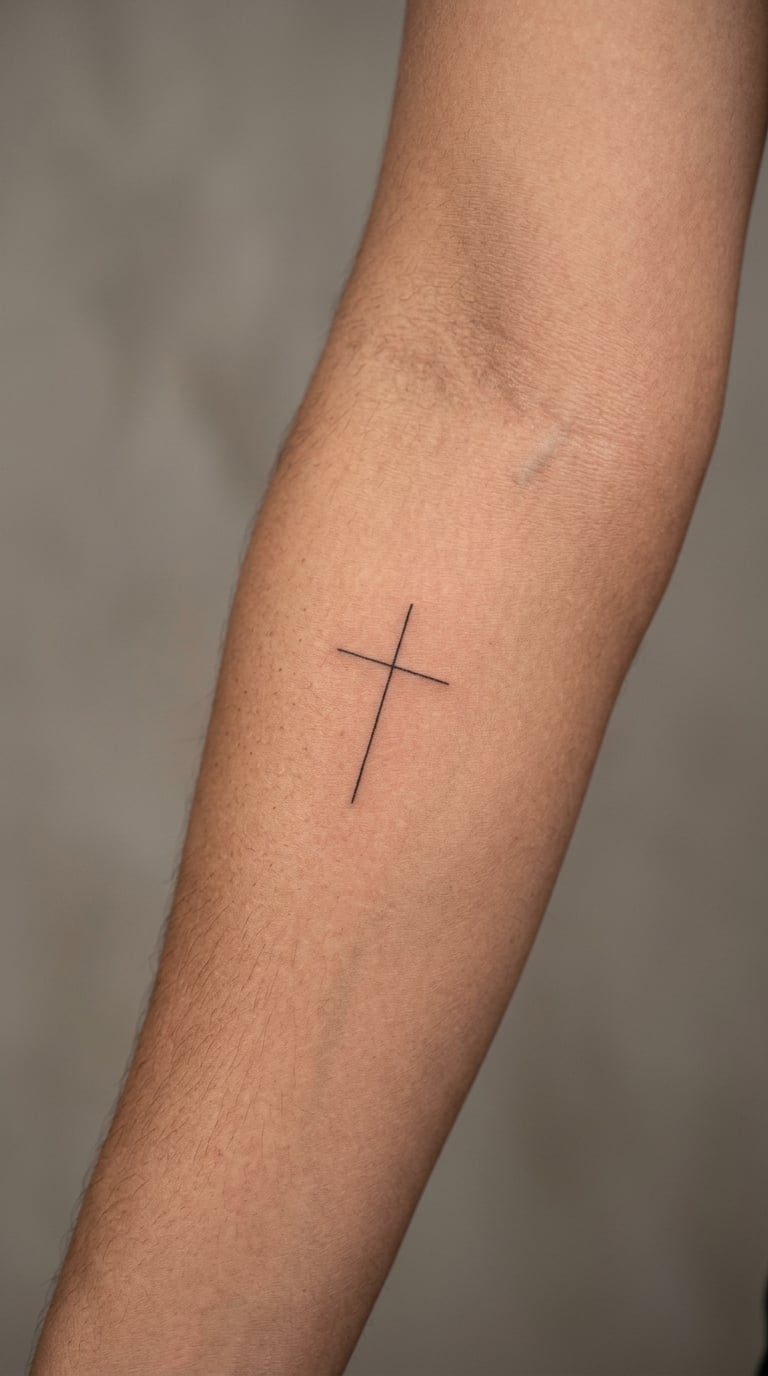 Tiny Cross on the Inner Forearm Below the Elbow