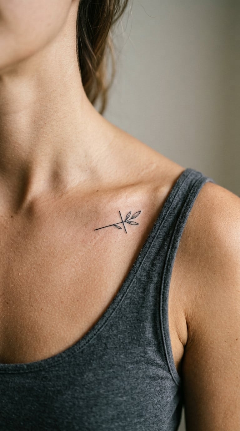 Olive Branch Cross on the Collarbone