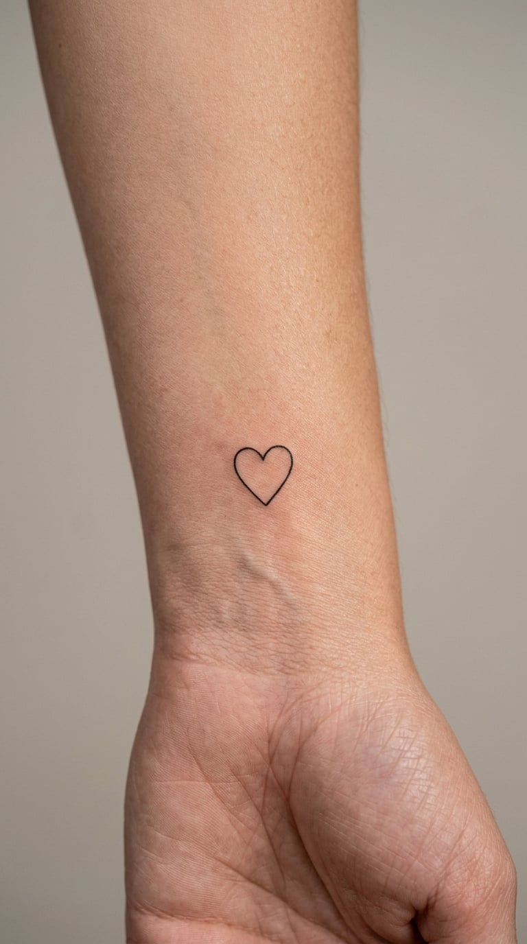 Fine-Line Outline Heart on the Inner Wrist