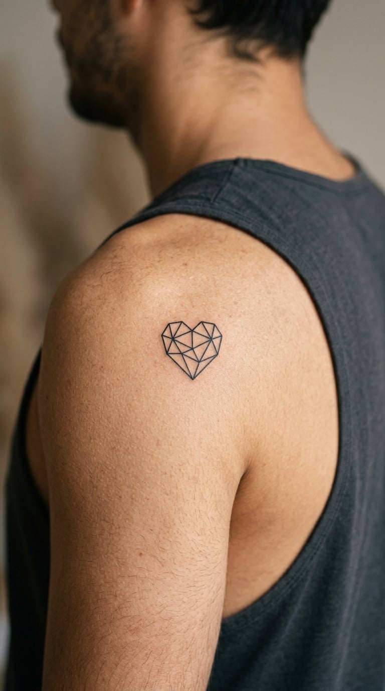 Geometric Low-Poly Heart on the Shoulder