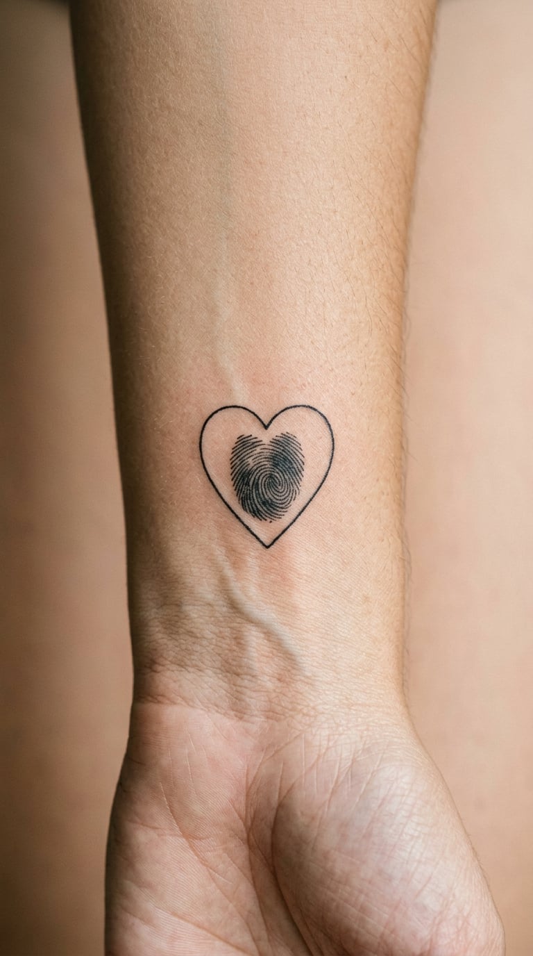 Heart with a Fingerprint Inside on the Wrist