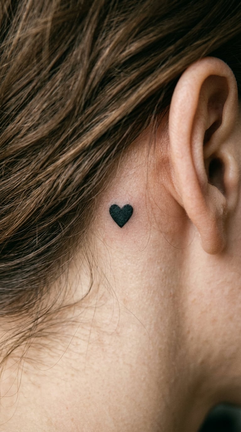 Solid Black Heart Behind the Ear