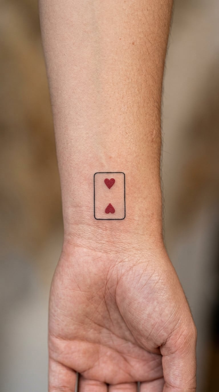 Two of Hearts Playing Card on the Outer Wrist