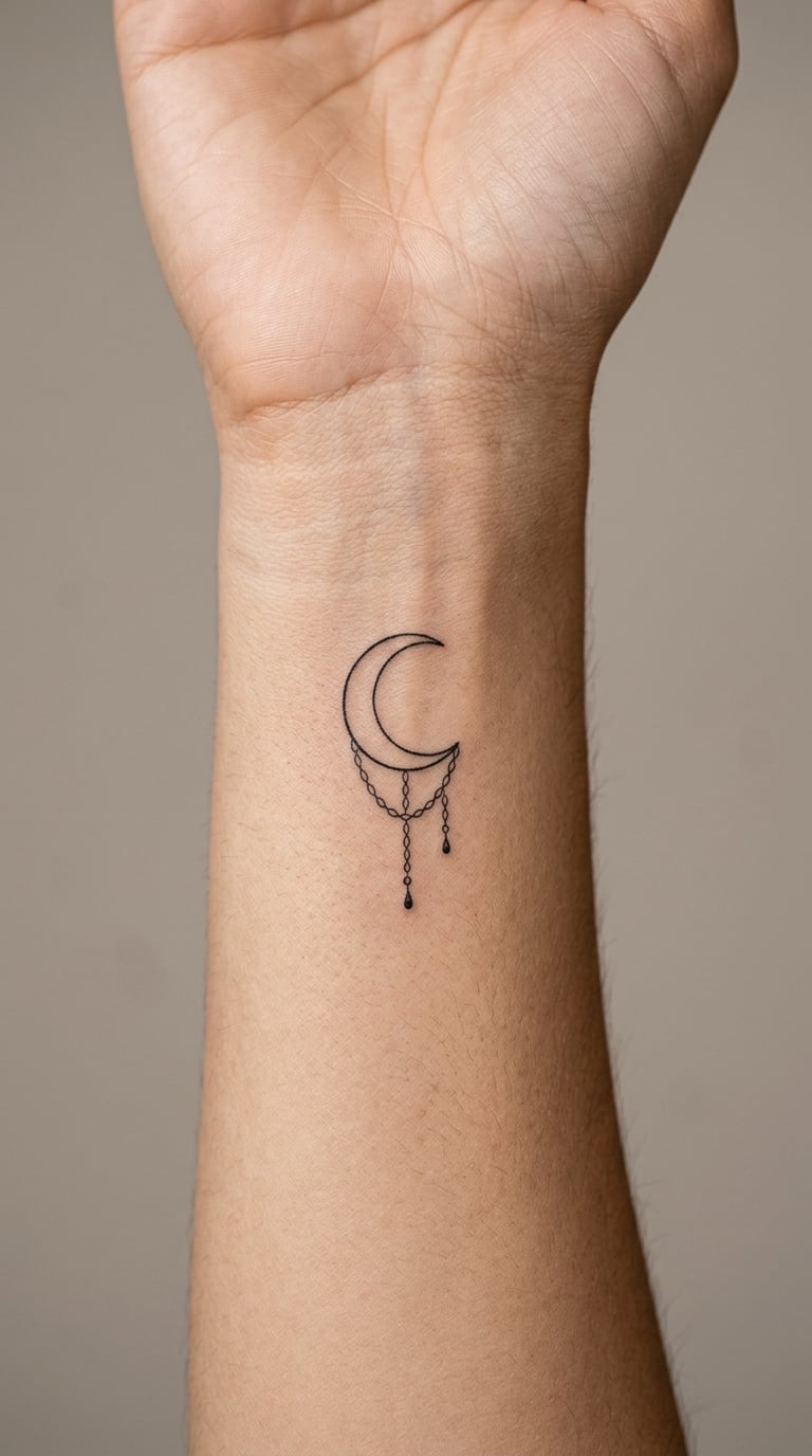 Crescent with a Fine Chain on the Wrist