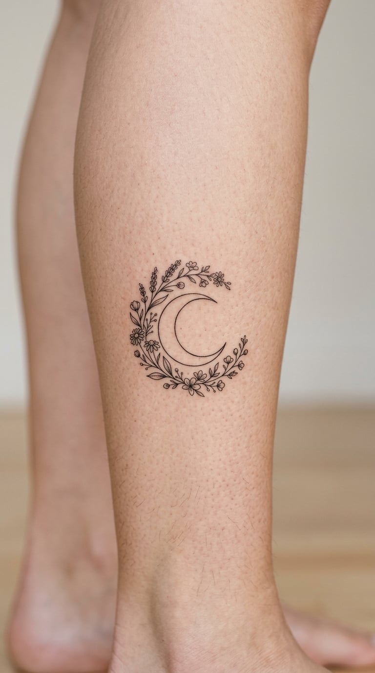 Crescent in a Wildflower Wreath on the Calf