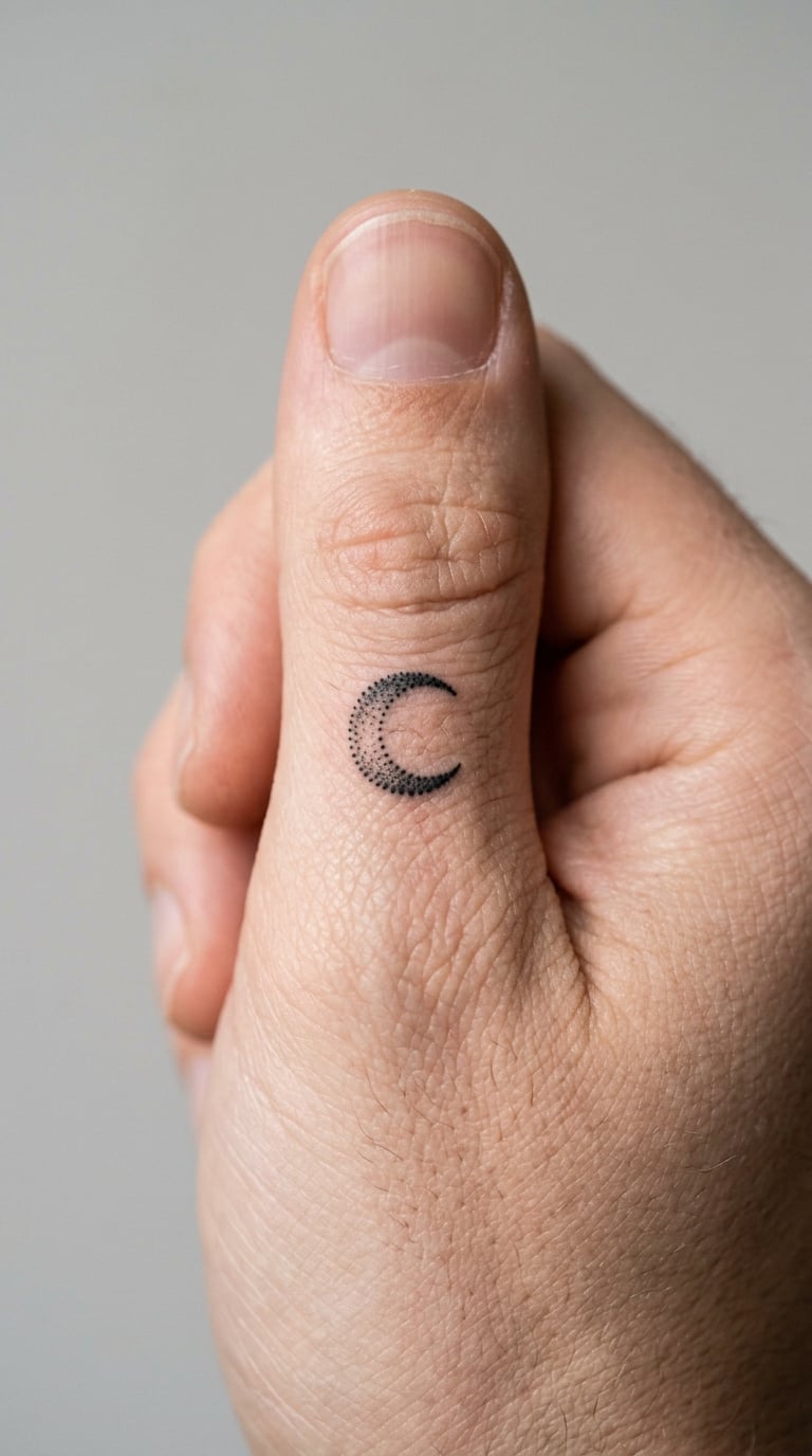 Dotwork Moon on the Thumb Knuckle