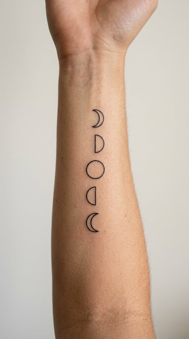 A Row of Moon Phases on the Inner Forearm